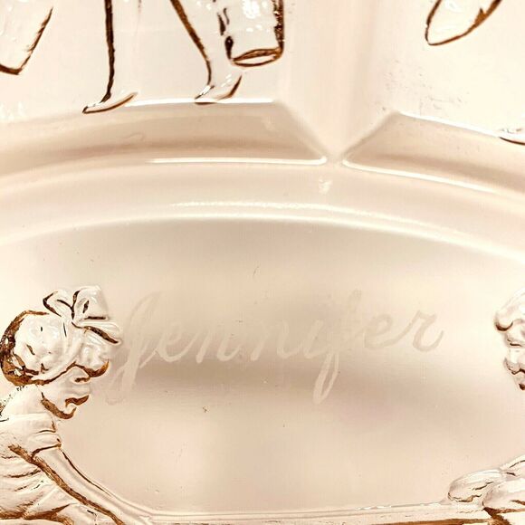 Tierra Pink Divided Plate Depression Glass 8.5" Mother Goose Engraved JENNIFER - Picture 2 of 6